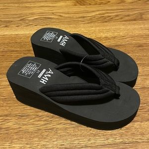 Platform flip flops with plush straps